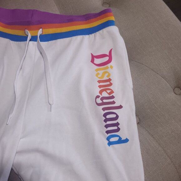 Disney Parks Disneyland Cropped Joggers Sweatpants Womens Large Rainbow Trim - Picture 4 of 10